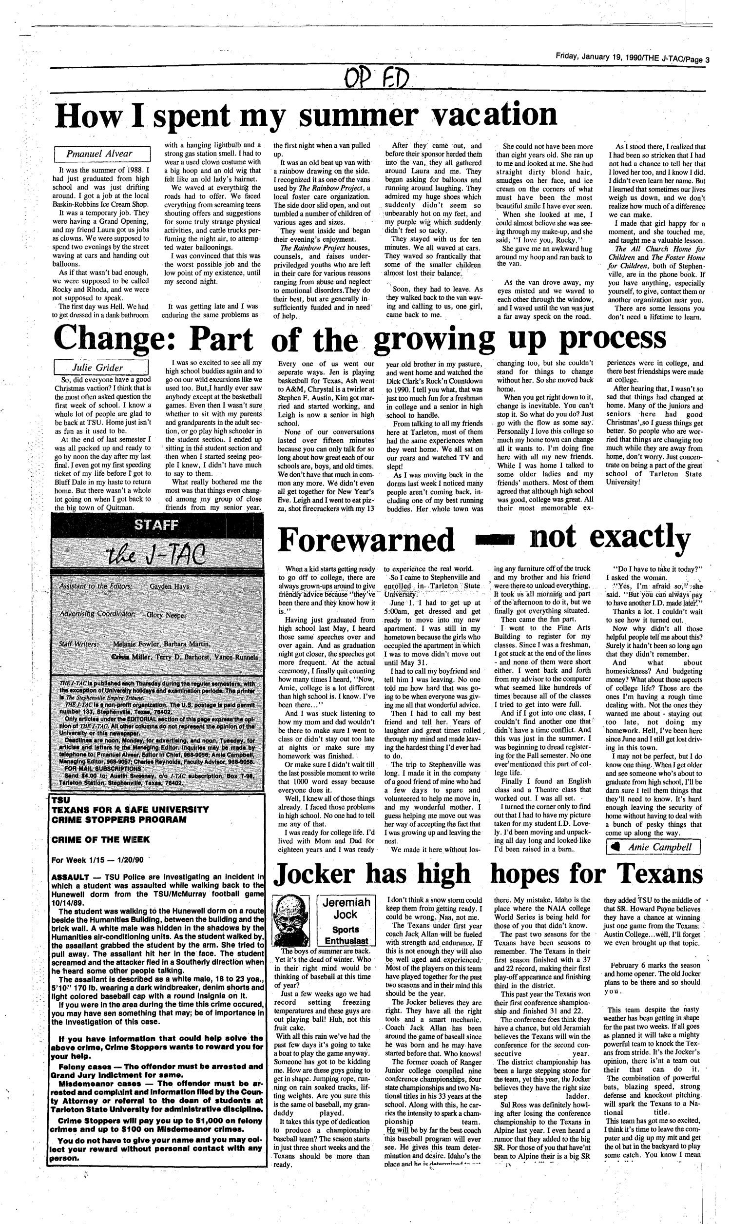The J-TAC (Stephenville, Tex.), Ed. 1 Friday, January 19, 1990
                                                
                                                    [Sequence #]: 3 of 10
                                                