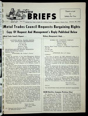 Primary view of object titled 'Baytown Briefs (Baytown, Tex.), Vol. 04, No. 03, Ed. 1 Friday, January 20, 1956'.