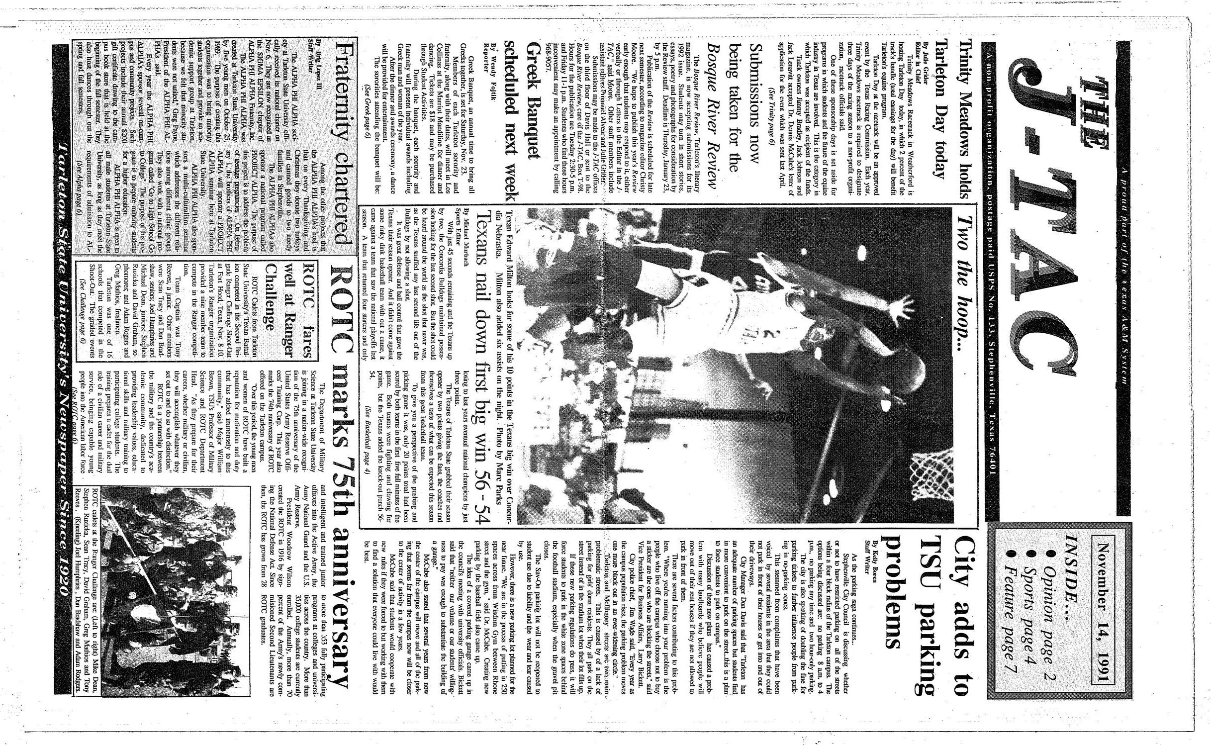 The J-TAC (Stephenville, Tex.), Ed. 1 Thursday, November 14, 1991
                                                
                                                    [Sequence #]: 1 of 8
                                                