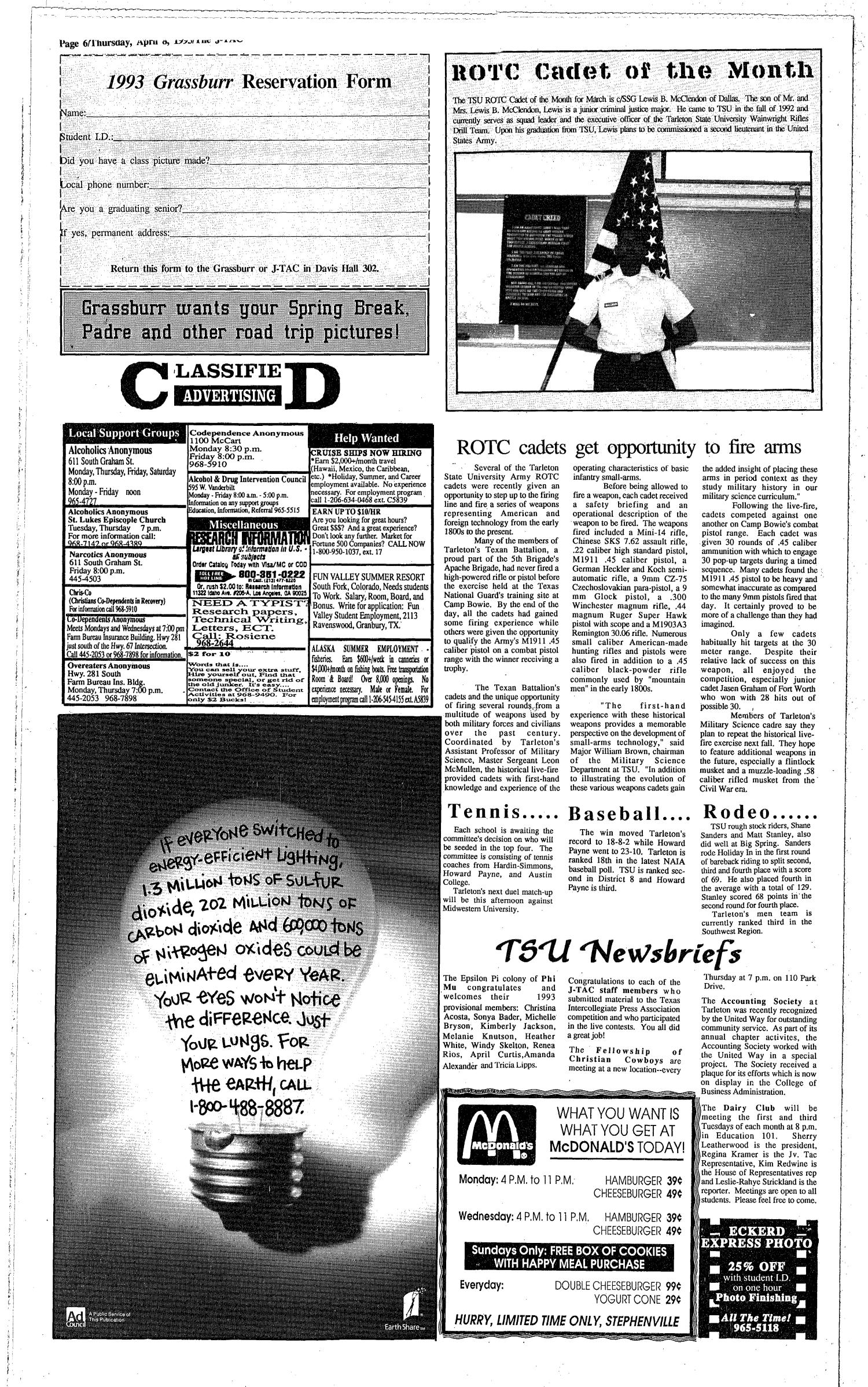 The J-TAC (Stephenville, Tex.), Ed. 1 Thursday, April 8, 1993
                                                
                                                    [Sequence #]: 6 of 6
                                                