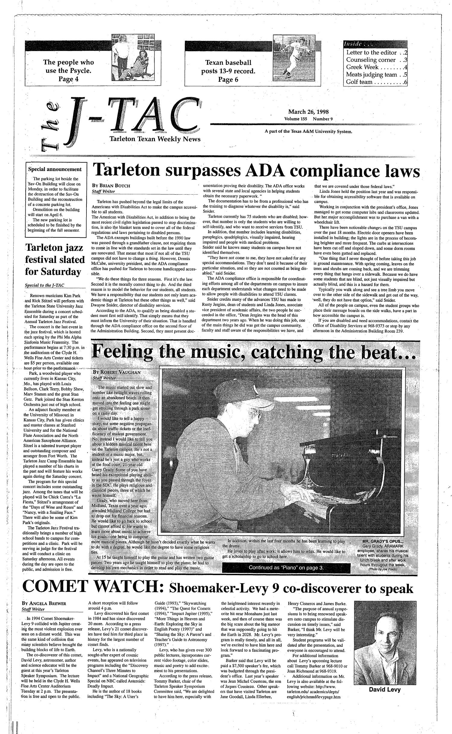 The J-TAC (Stephenville, Tex.), Vol. 155, No. 9, Ed. 1 Thursday, March 26, 1998
                                                
                                                    [Sequence #]: 1 of 6
                                                