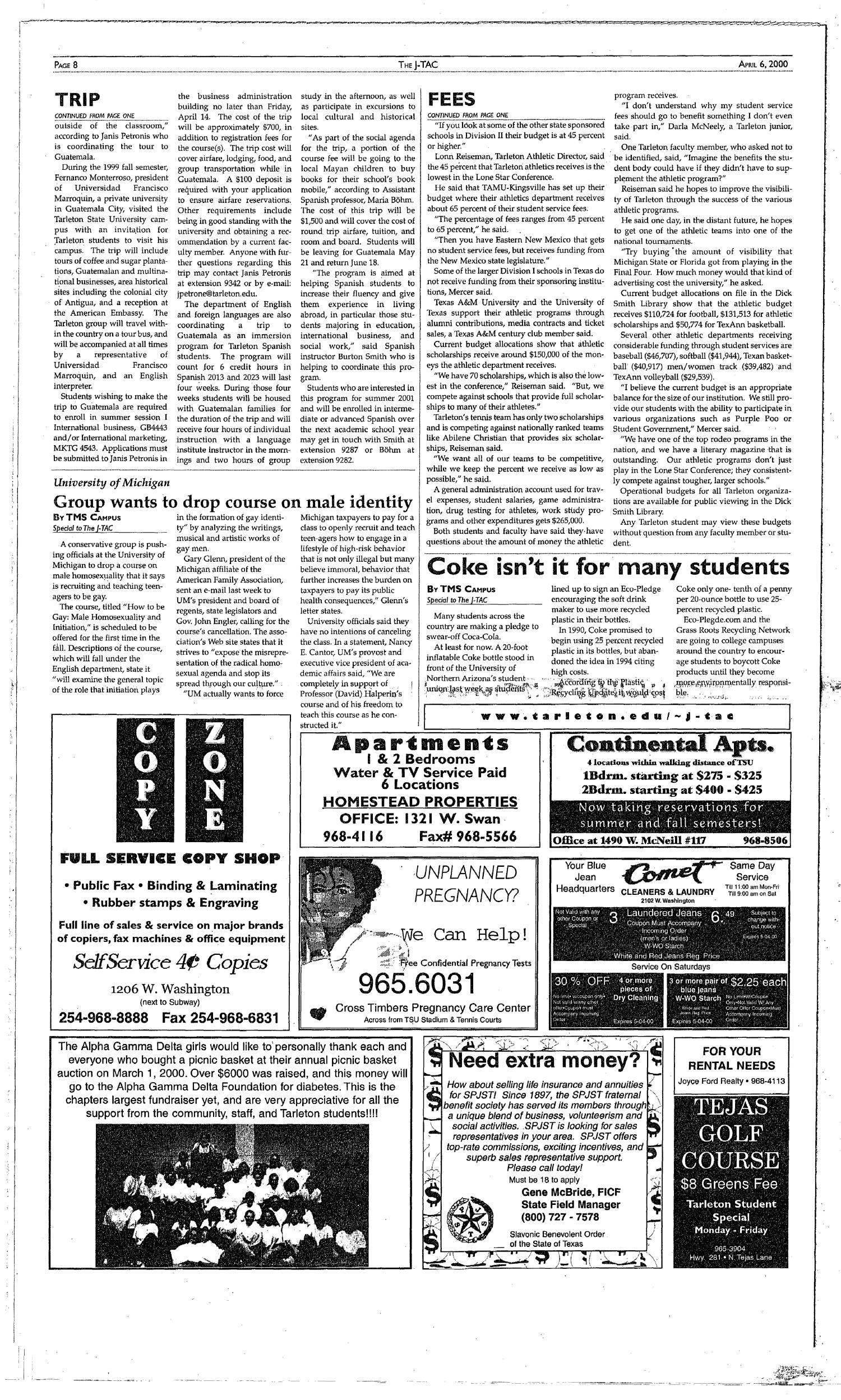 The J-TAC (Stephenville, Tex.), Vol. 159, No. 9, Ed. 1 Thursday, April 6, 2000
                                                
                                                    [Sequence #]: 8 of 12
                                                