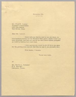 Primary view of object titled '[Letter from Harris Leon Kempner to Fred W. Loeser, November 9th, 1959]'.