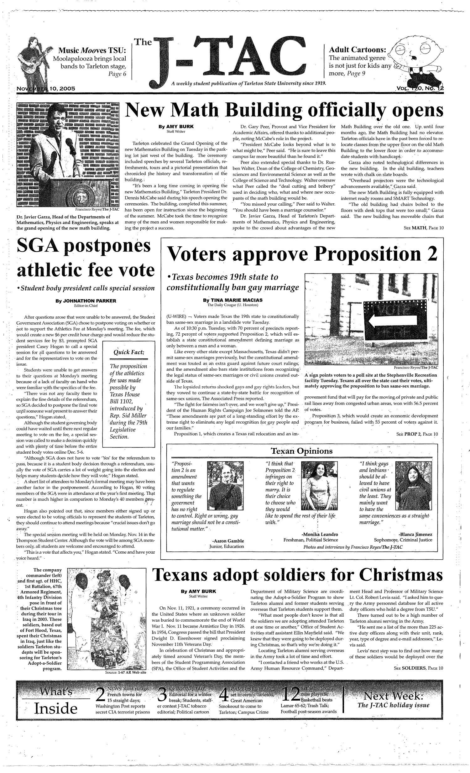 The J-TAC (Stephenville, Tex.), Vol. 170, No. 12, Ed. 1 Thursday, November 10, 2005
                                                
                                                    [Sequence #]: 1 of 12
                                                