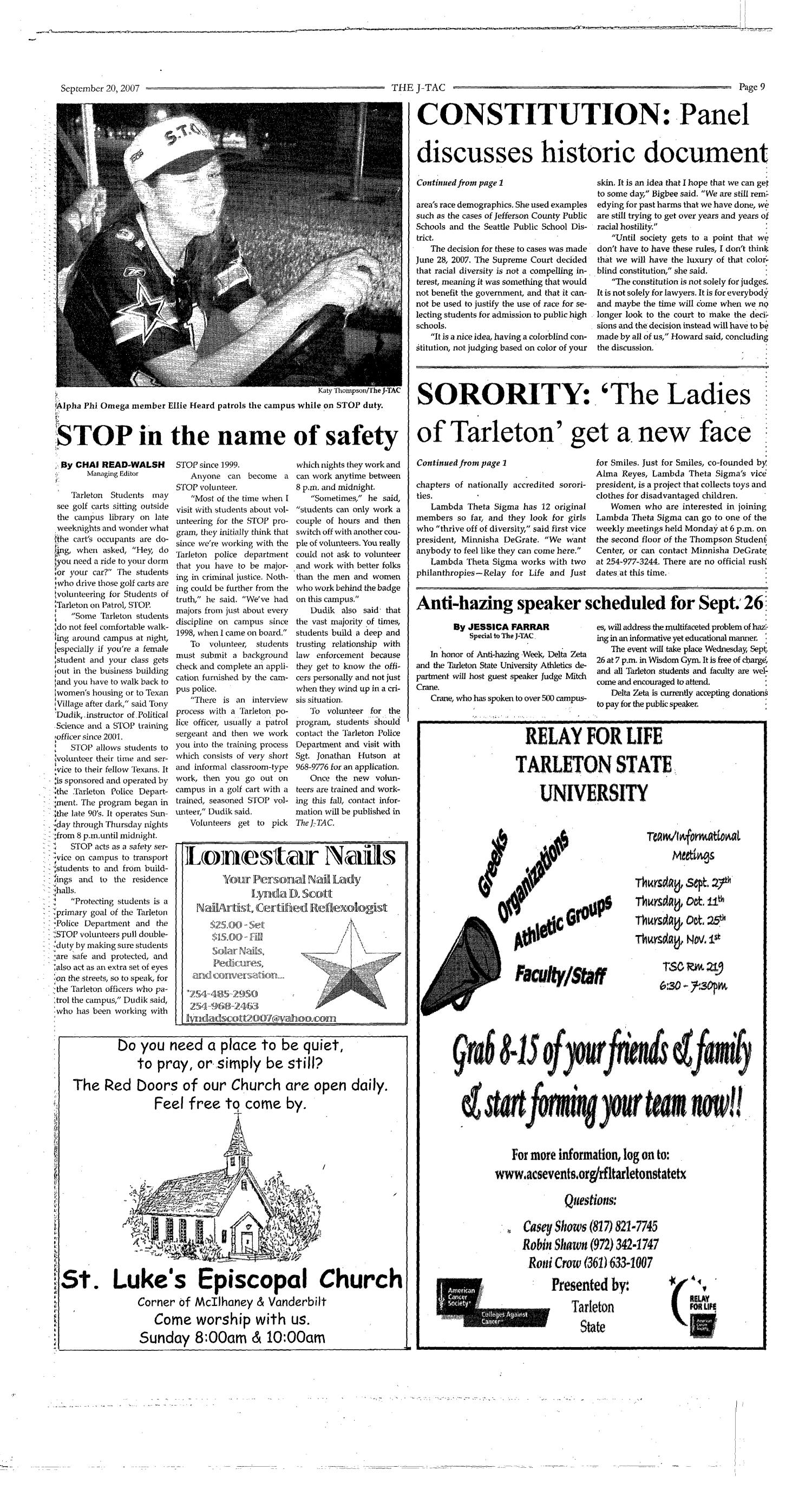 The J-TAC (Stephenville, Tex.), Vol. 178, No. 4, Ed. 1 Thursday, September 20, 2007
                                                
                                                    [Sequence #]: 9 of 12
                                                