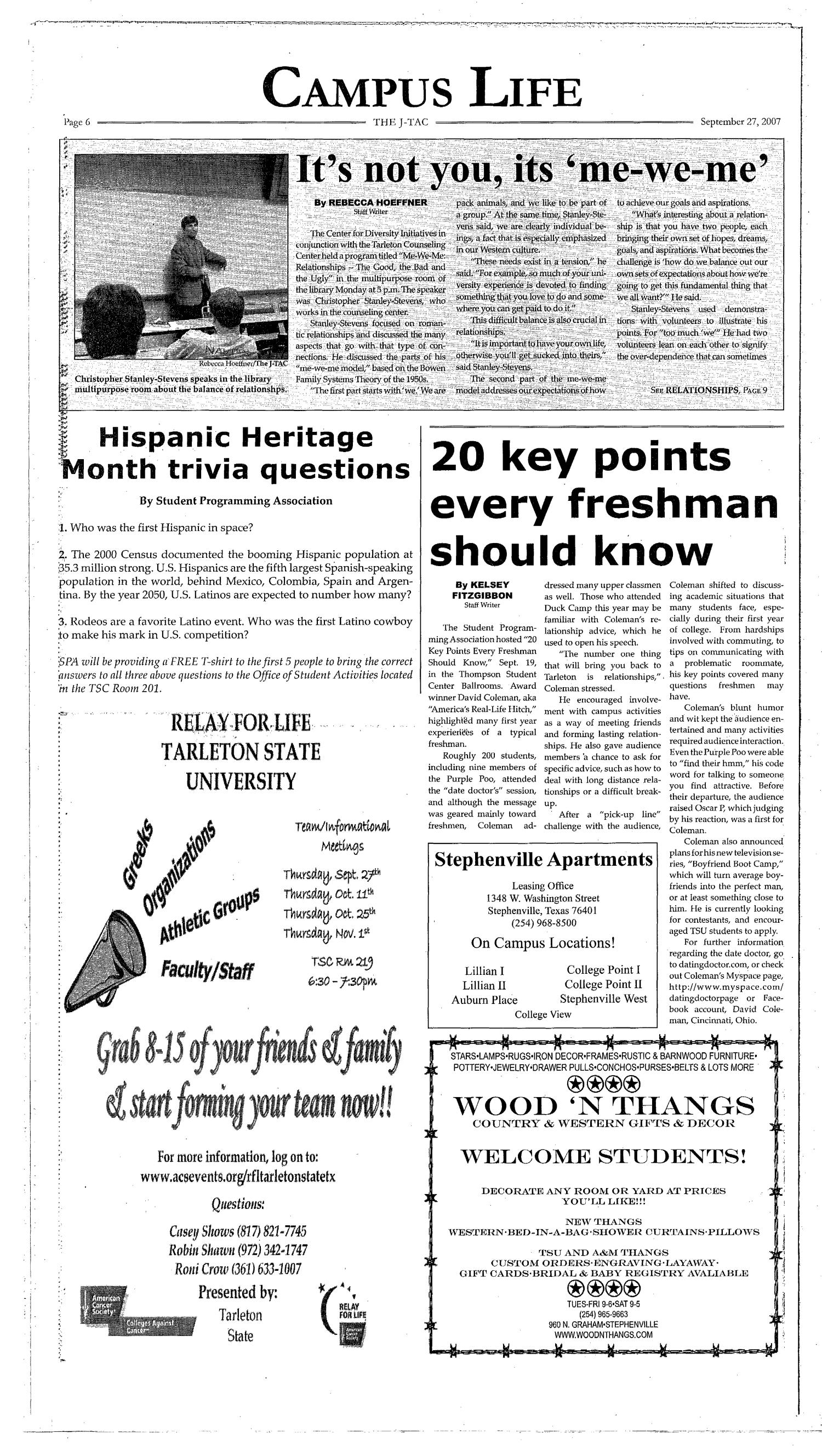 The J-TAC (Stephenville, Tex.), Vol. 178, No. 5, Ed. 1 Thursday, September 27, 2007
                                                
                                                    [Sequence #]: 6 of 10
                                                