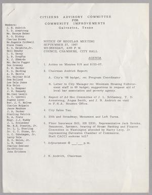 Primary view of object titled '[Agenda: Citizens Advisory Committee for Community Improvements, September 27, 1967]'.