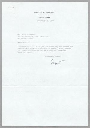 Primary view of object titled '[Letter from Walter B. Dossett to Harris L. Kempner, February 15, 1966]'.