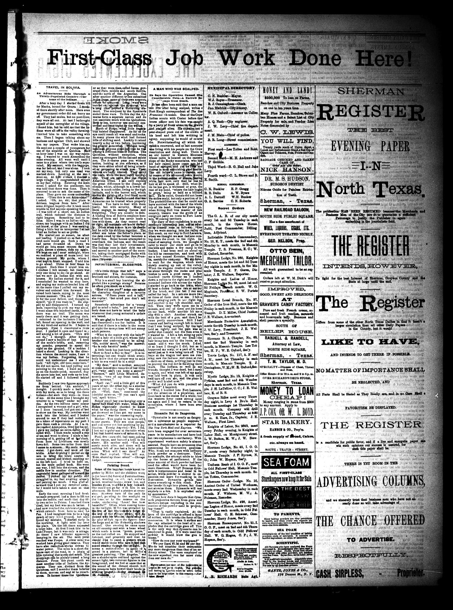 Sherman Daily Register (Sherman, Tex.), Vol. 2, No. 79, Ed. 1 Thursday, February 24, 1887
                                                
                                                    [Sequence #]: 3 of 4
                                                