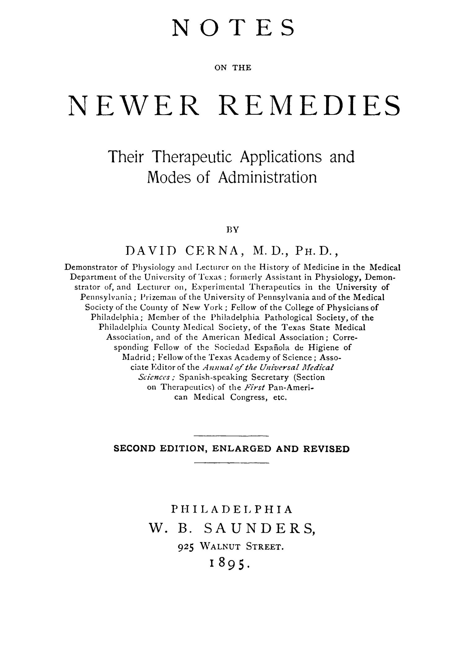 Notes on the Newer Remedies: Their Therapeutic Applications and Modes of Administration, Second Edition
                                                
                                                    Title Page
                                                