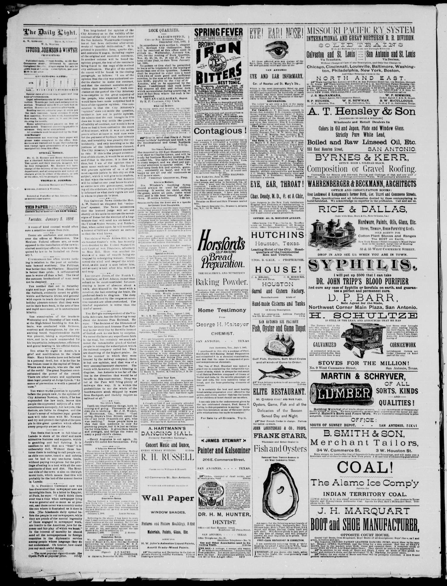 San Antonio Daily Light (San Antonio, Tex.), Vol. 5, No. 312, Ed. 1, Tuesday, January 5, 1886
                                                
                                                    [Sequence #]: 2 of 4
                                                
