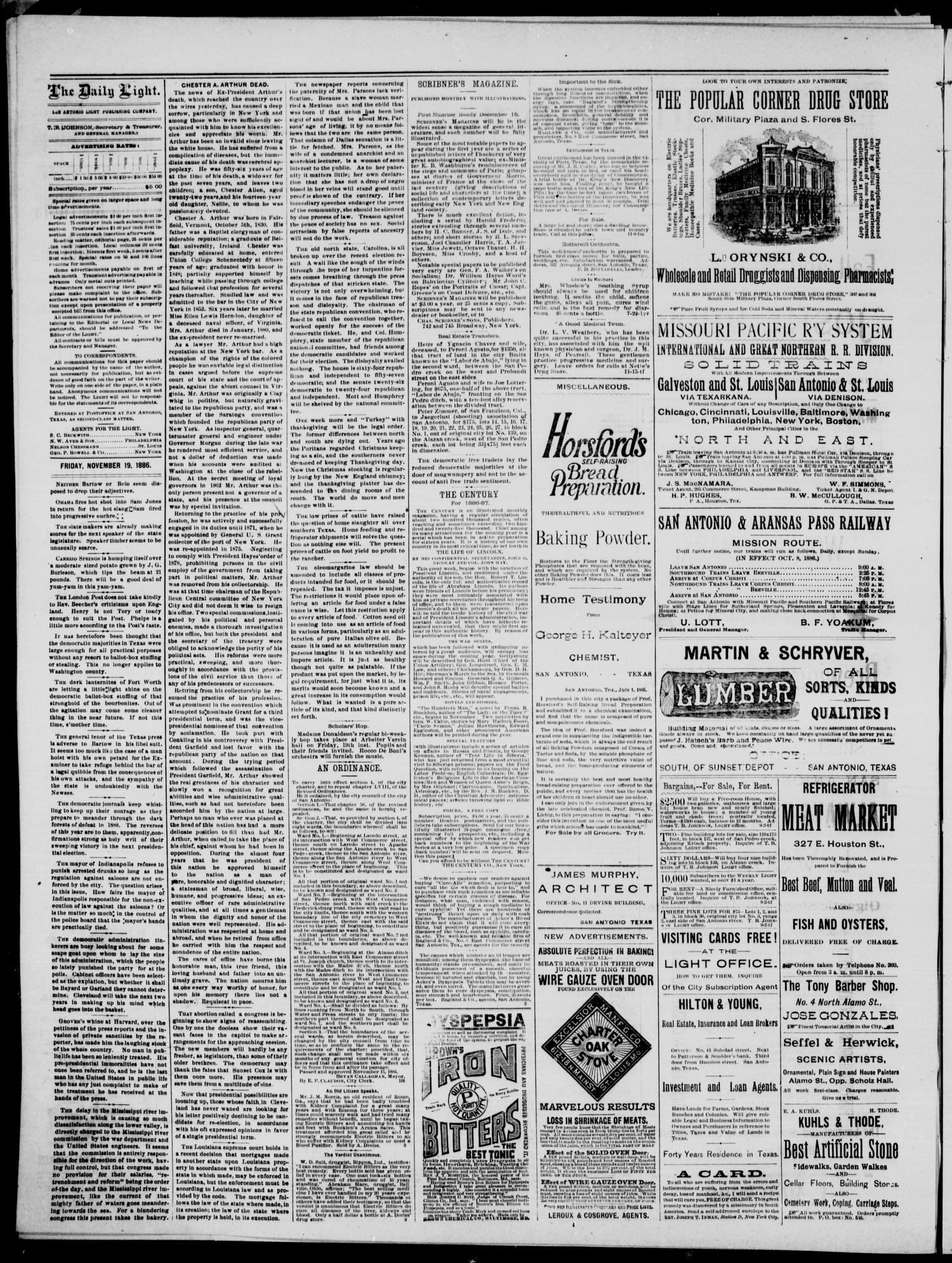 San Antonio Daily Light (San Antonio, Tex.), Vol. 6, No. 341, Ed. 1, Friday, November 19, 1886
                                                
                                                    [Sequence #]: 2 of 4
                                                