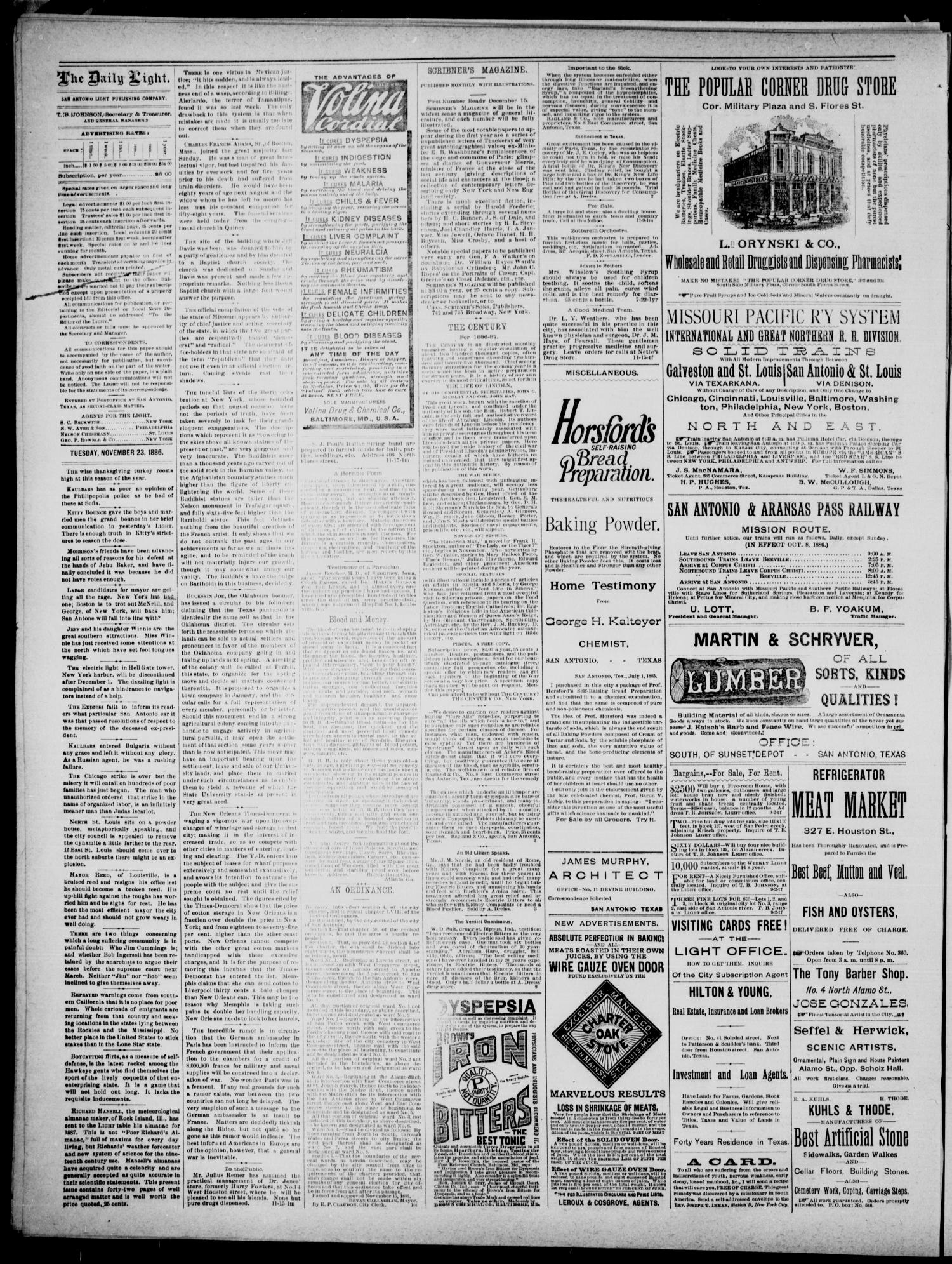 San Antonio Daily Light (San Antonio, Tex.), Vol. 6, No. 344, Ed. 1, Tuesday, November 23, 1886
                                                
                                                    [Sequence #]: 2 of 4
                                                