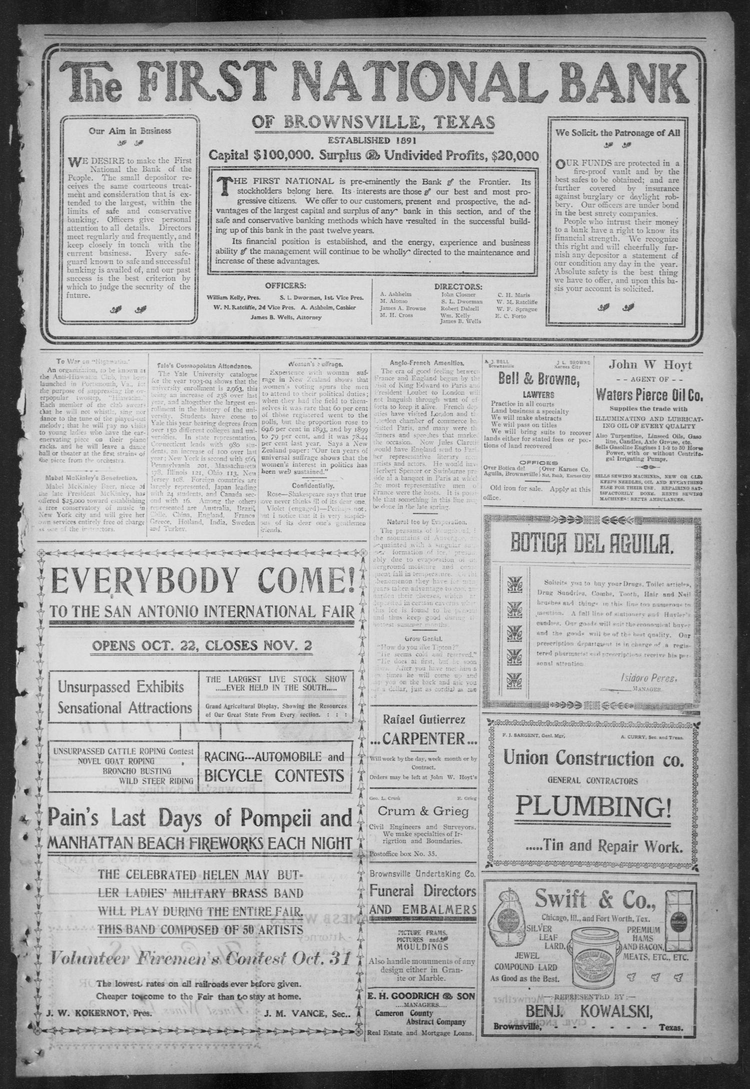 Brownsville Daily Herald (Brownsville, Tex.), Vol. 13, No. 191, Ed. 1, Friday, October 28, 1904
                                                
                                                    [Sequence #]: 3 of 4
                                                