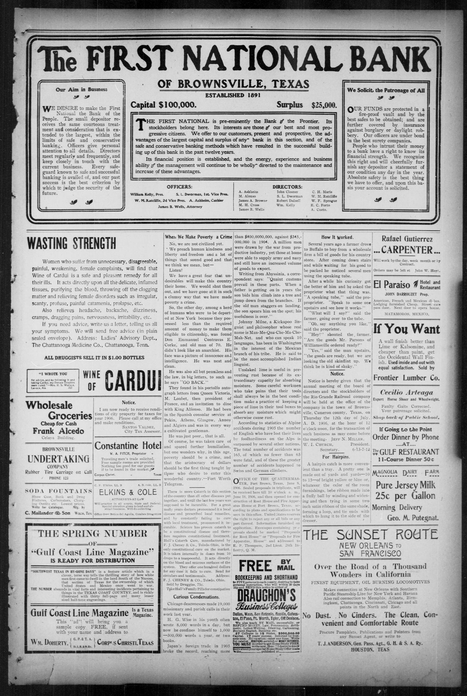 Brownsville Daily Herald (Brownsville, Tex.), Vol. 14, No. 293, Ed. 1, Friday, June 15, 1906
                                                
                                                    [Sequence #]: 3 of 4
                                                