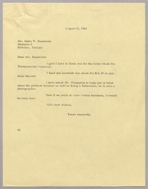 Primary view of object titled '[Letter from Harris Leon Kempner to Mr. Make V. Hanstrom, August 19, 1963]'.
