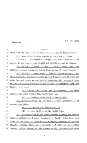 Primary view of object titled '81st Texas Legislature, Regular Session, House Bill 2232, Chapter 663'.