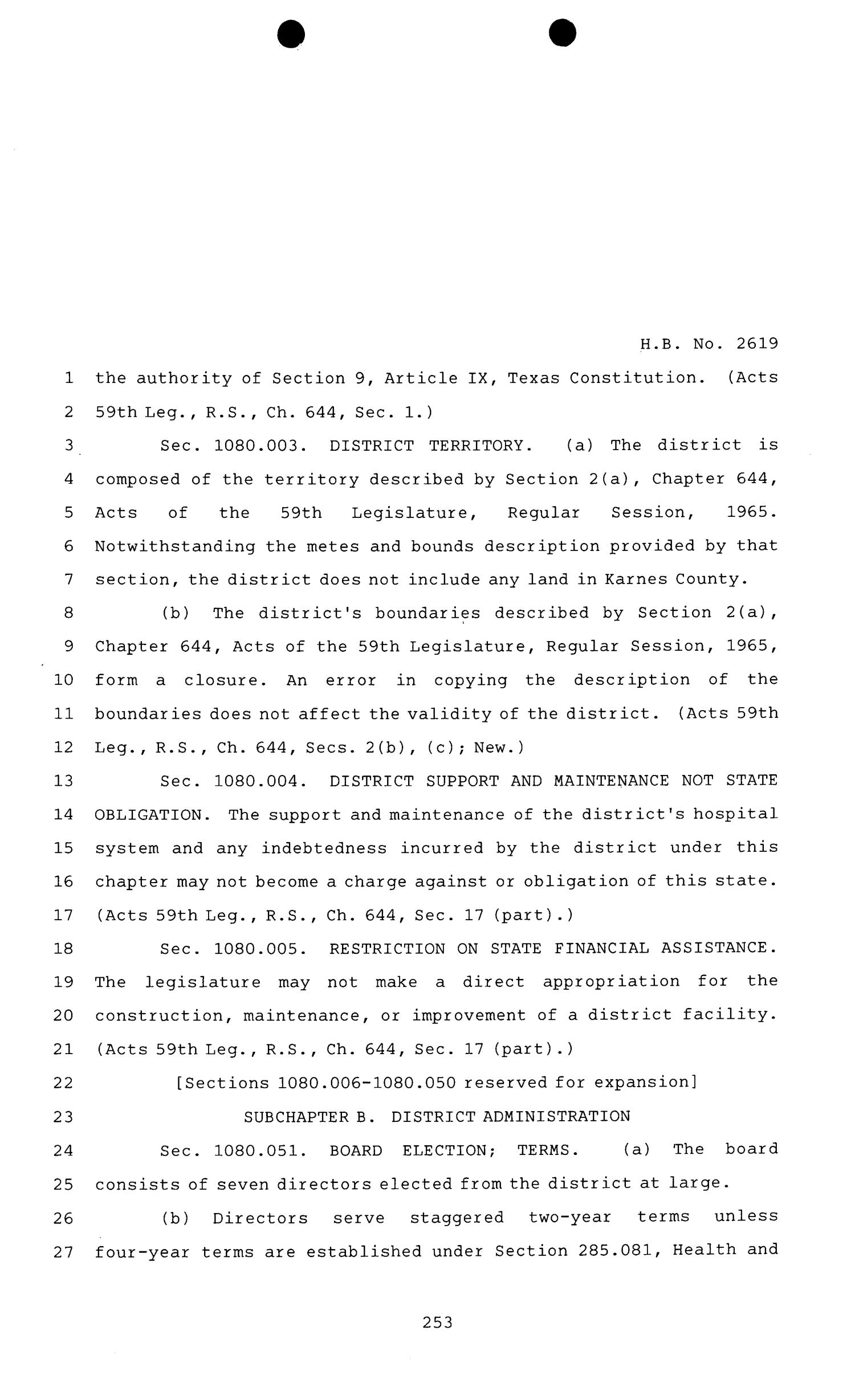 81st Texas Legislature, Regular Session, House Bill 2619, Chapter 1139
                                                
                                                    [Sequence #]: 253 of 950
                                                