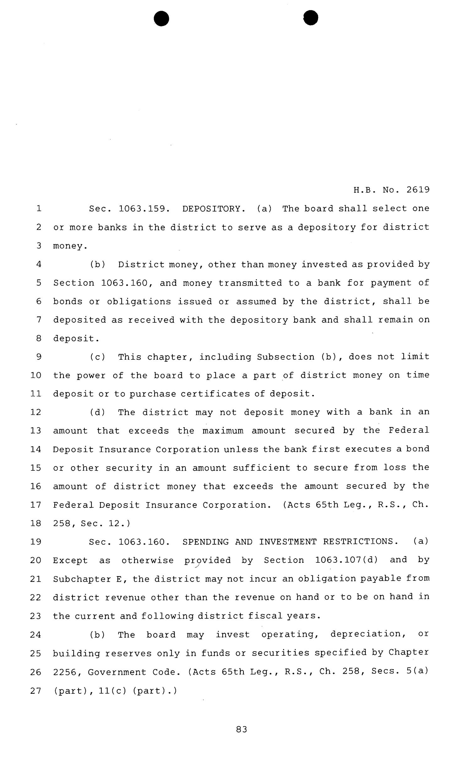 81st Texas Legislature, Regular Session, House Bill 2619, Chapter 1139
                                                
                                                    [Sequence #]: 83 of 950
                                                