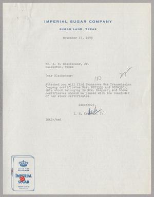 Primary view of object titled '[Letter from I. H. Kempner, Jr. to A. H. Blackshear, Jr., October 17, 1949]'.