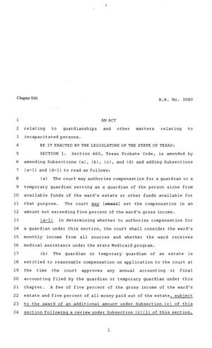 Primary view of object titled '81st Texas Legislature, Regular Session, House Bill 3080, Chapter 930'.