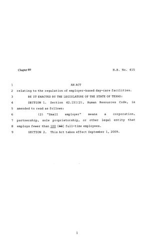 Primary view of object titled '81st Texas Legislature, Regular Session, House Bill 415, Chapter 89'.