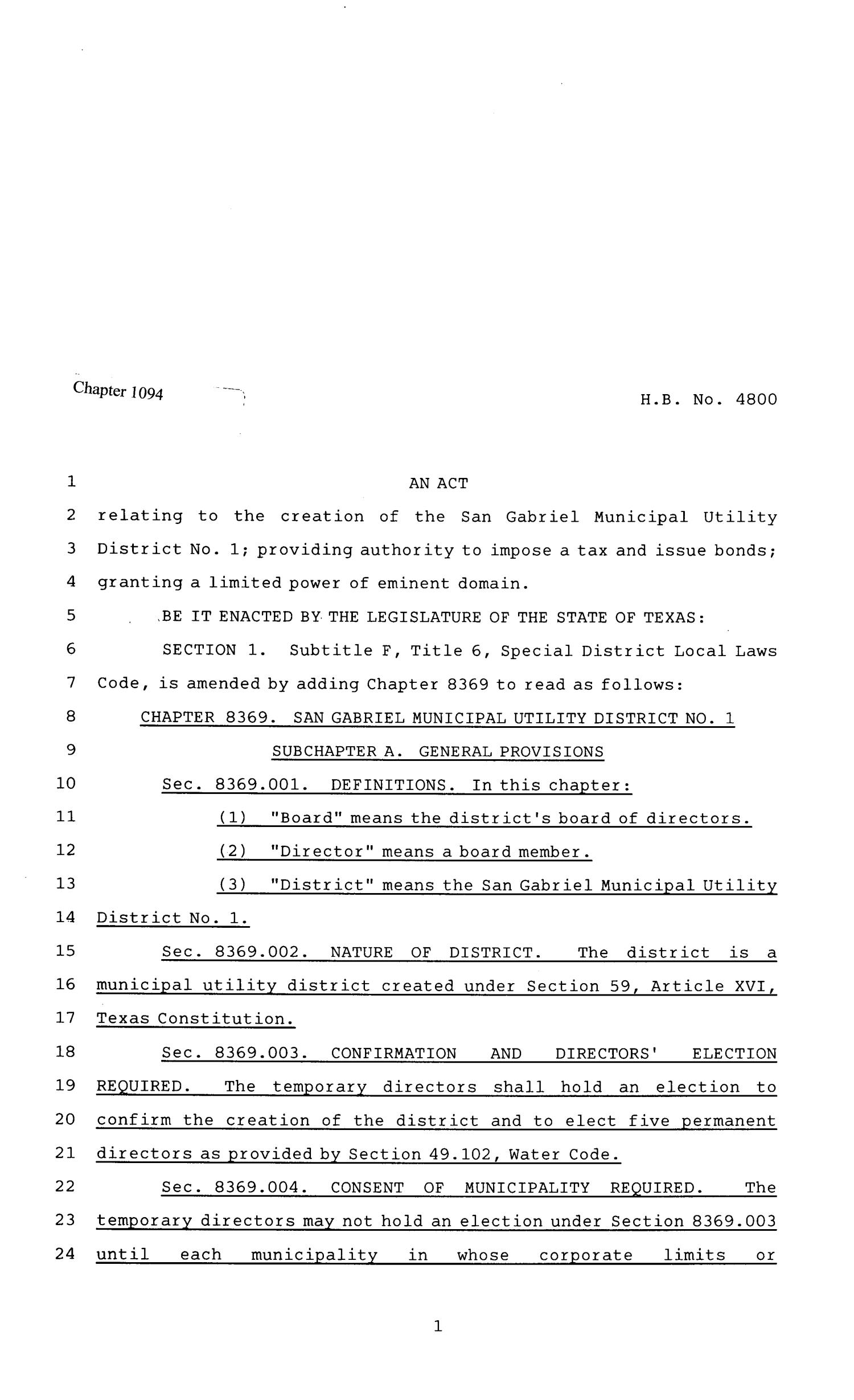 81st Texas Legislature, Regular Session, House Bill 4800, Chapter 1094
                                                
                                                    [Sequence #]: 1 of 17
                                                