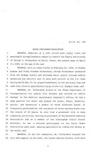 Primary view of object titled '81st Texas Legislature, House Concurrent Resolution, House Bill 199'.