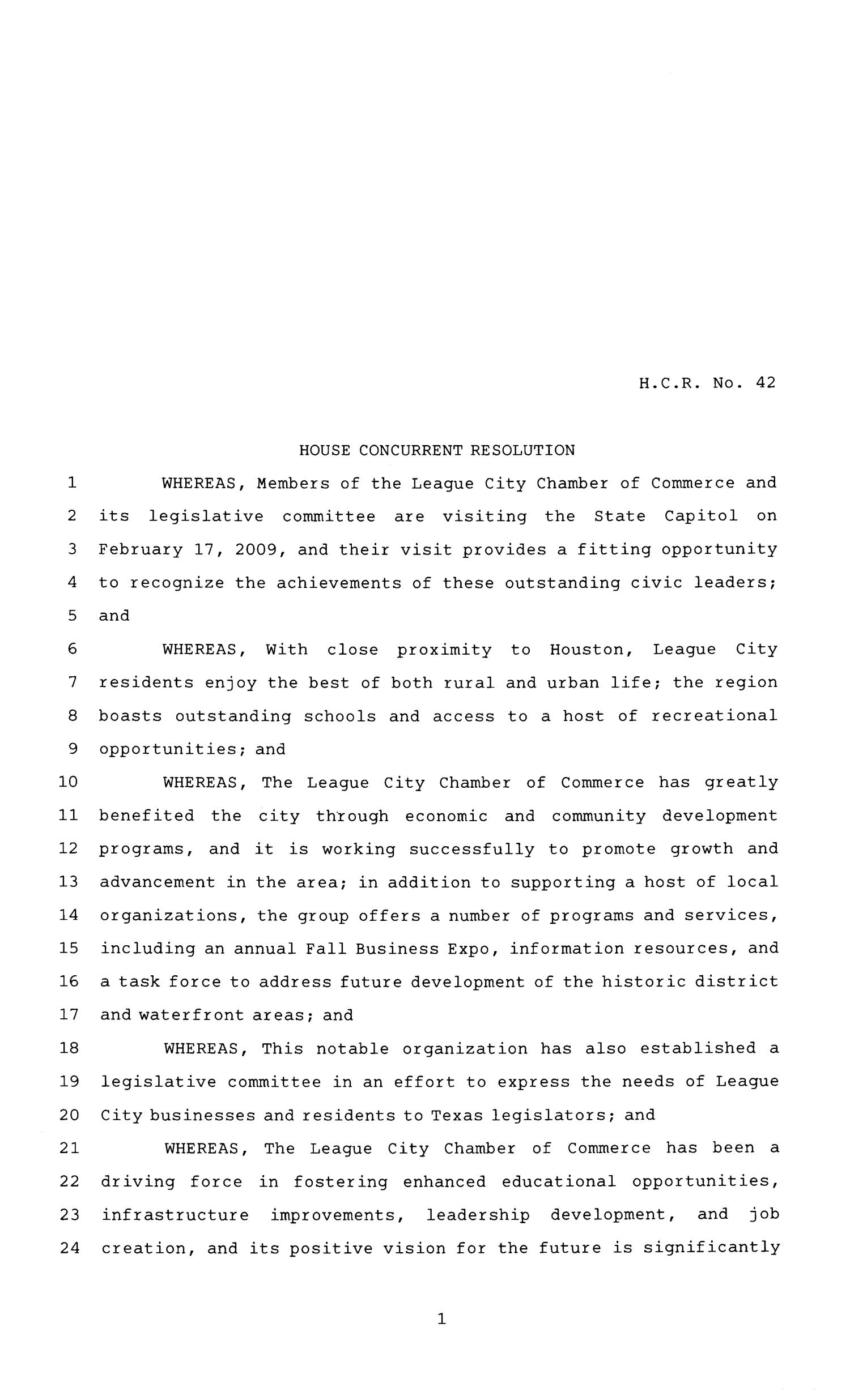 81st Texas Legislature, House Concurrent Resolution, House Bill 42
                                                
                                                    [Sequence #]: 1 of 3
                                                