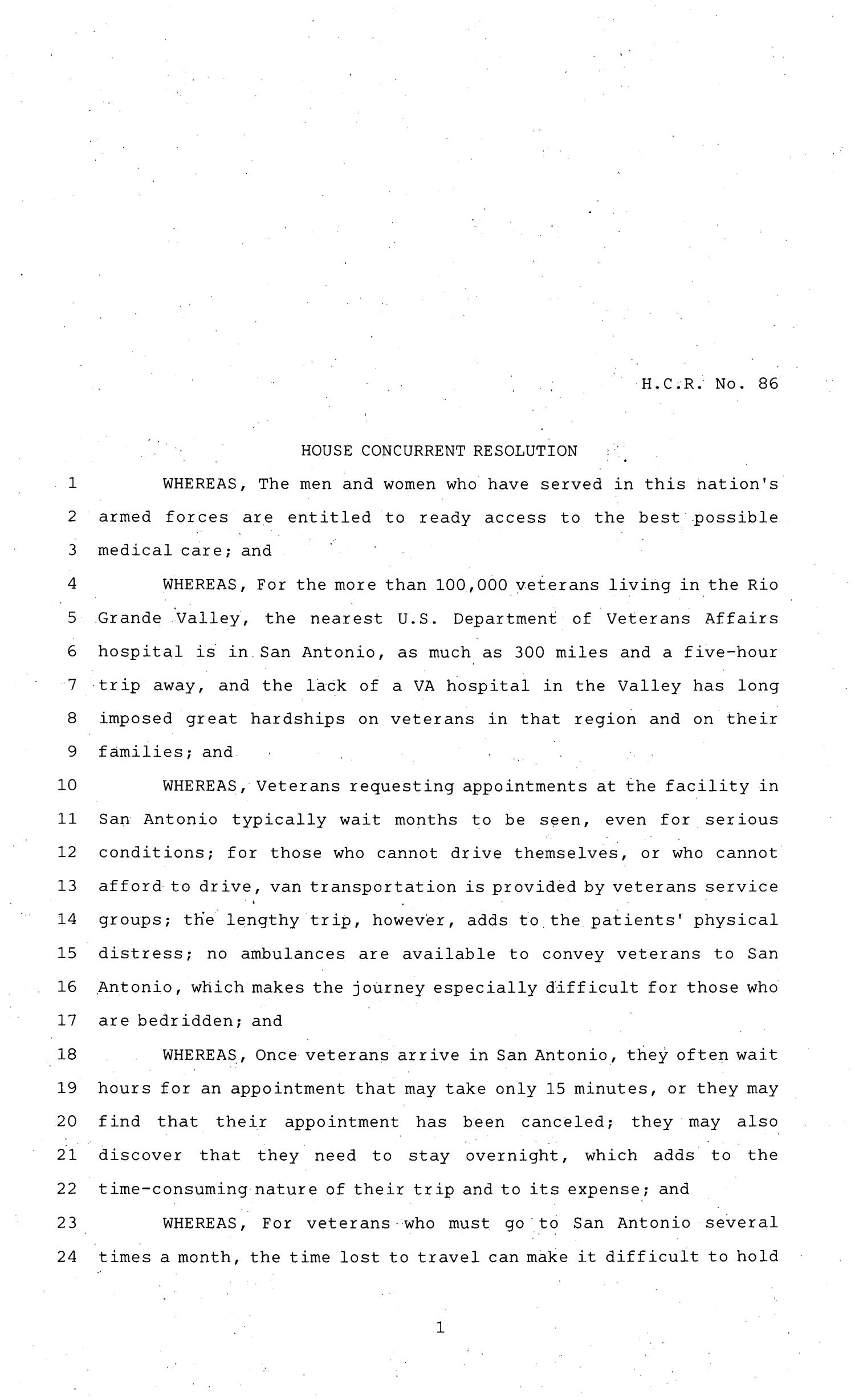 81st Texas Legislature, House Concurrent Resolution, House Bill 86
                                                
                                                    [Sequence #]: 1 of 4
                                                