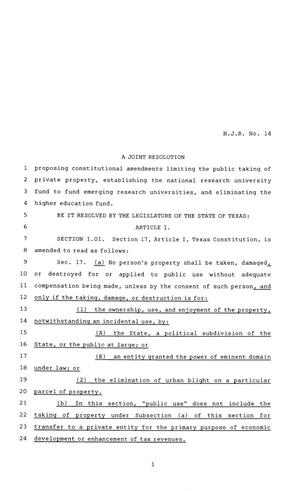 Primary view of object titled '81st Texas Legislature, House Concurrent Resolution, House Bill 14'.