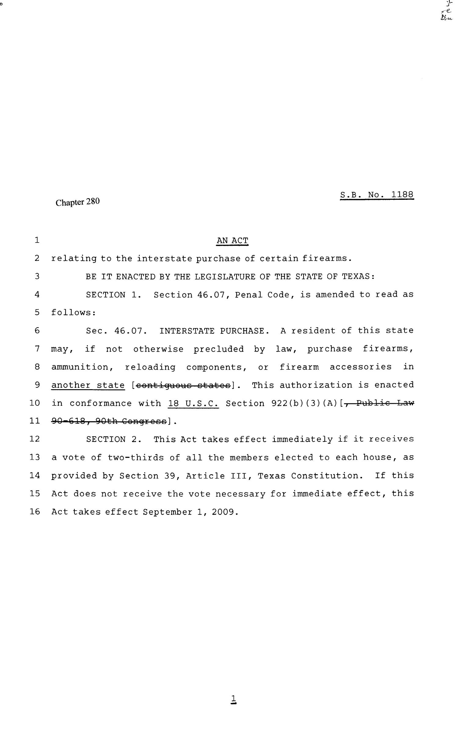 81st Texas Legislature, House Bill 1188, Chapter 280
                                                
                                                    [Sequence #]: 1 of 2
                                                