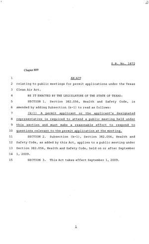 Primary view of object titled '81st Texas Legislature, Senate Bill 1472, Chapter 809'.