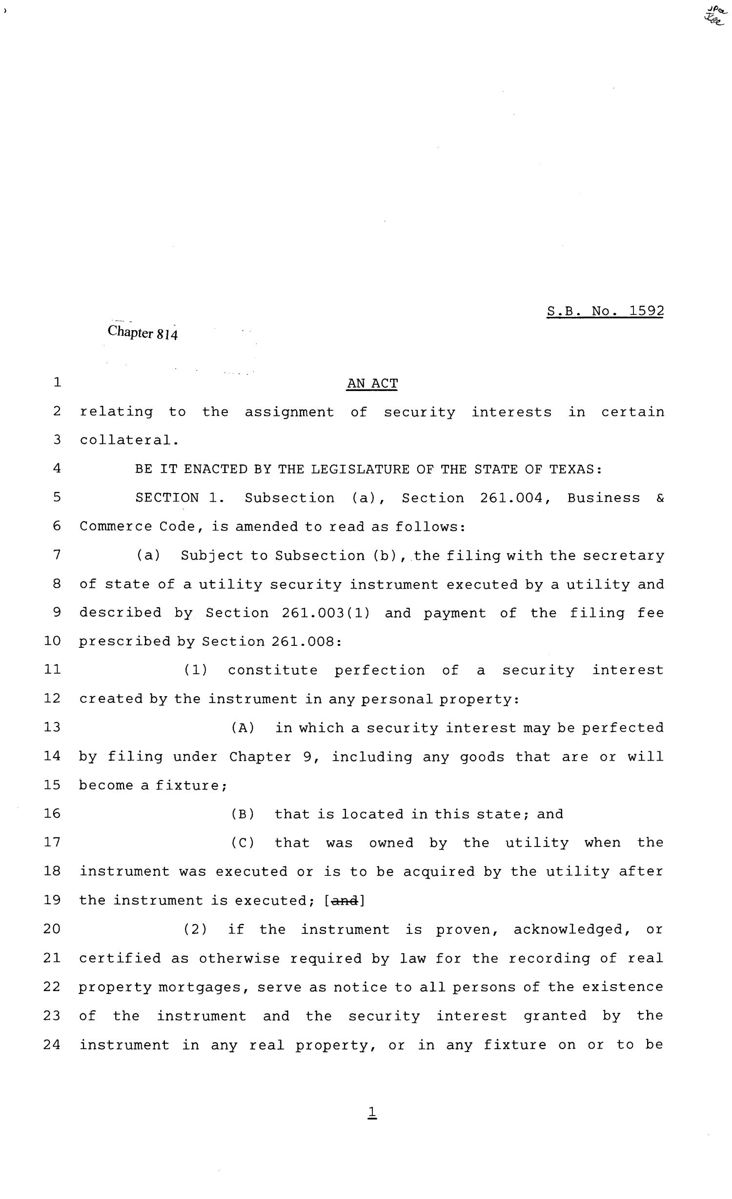 81st Texas Legislature, Senate Bill 1592, Chapter 814
                                                
                                                    [Sequence #]: 1 of 8
                                                