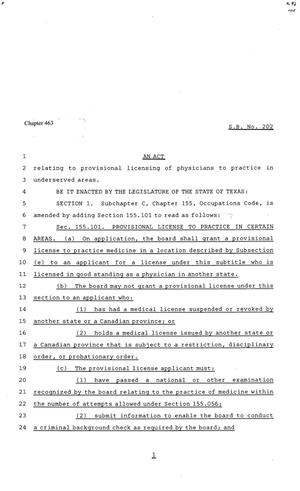 Primary view of object titled '81st Texas Legislature, Senate Bill 202, Chapter 463'.