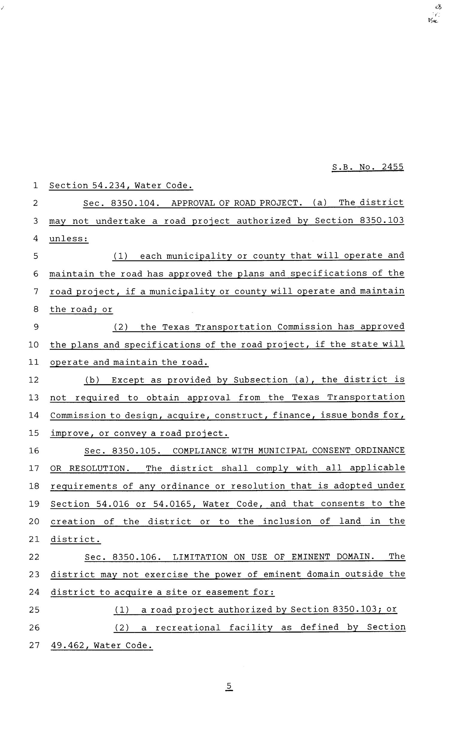 81st Texas Legislature, Senate Bill 2455, Chapter 244
                                                
                                                    [Sequence #]: 5 of 11
                                                