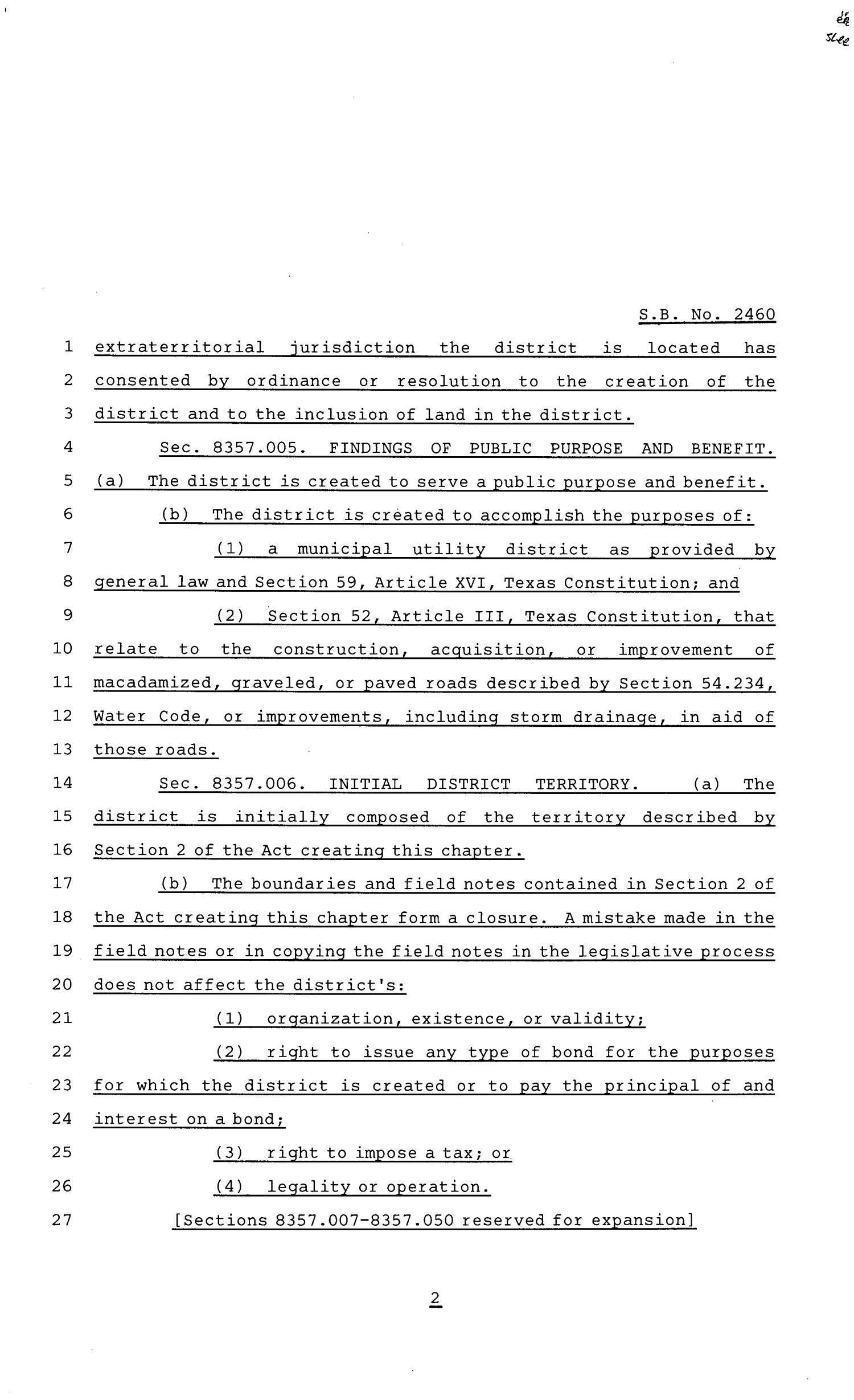 81st Texas Legislature, Senate Bill 2460, Chapter 581
                                                
                                                    [Sequence #]: 2 of 15
                                                