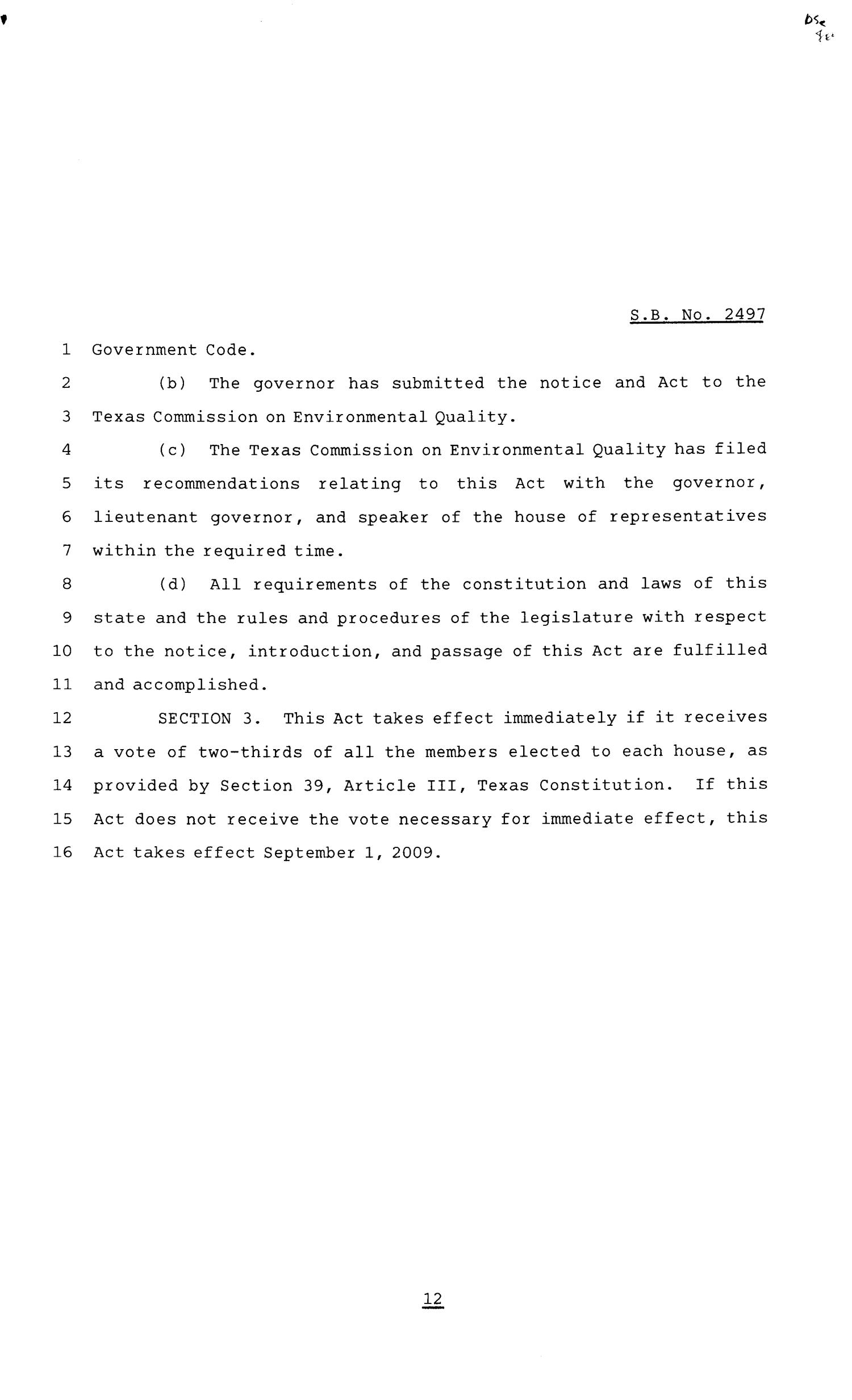 81st Texas Legislature, Senate Bill 2497, Chapter 248
                                                
                                                    [Sequence #]: 12 of 13
                                                