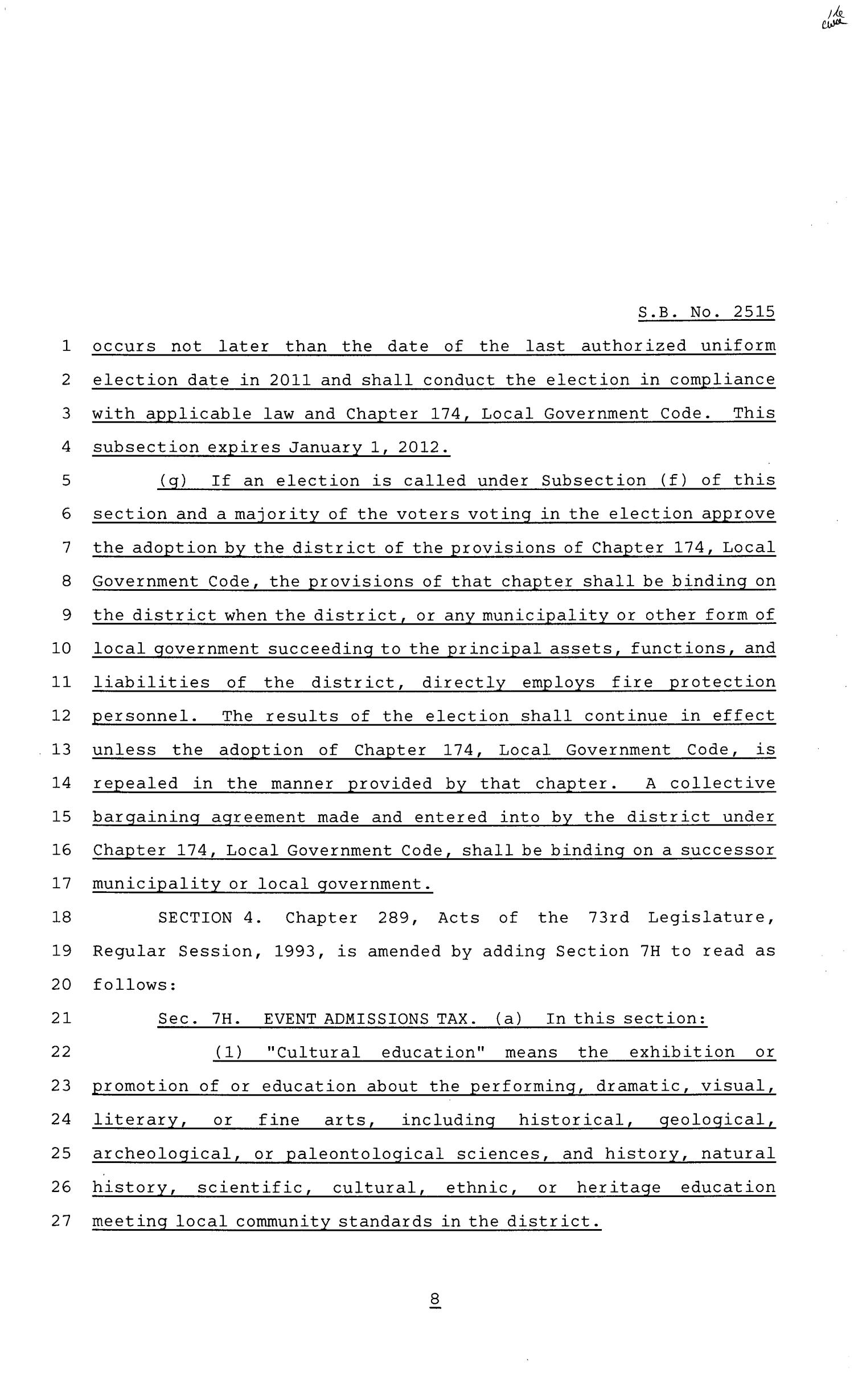 81st Texas Legislature, Senate Bill 2515, Chapter 1397
                                                
                                                    [Sequence #]: 8 of 23
                                                