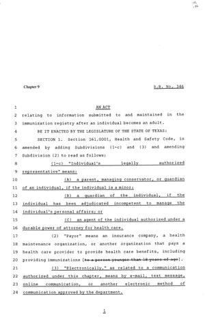 Primary view of object titled '81st Texas Legislature, Senate Bill 346, Chapter 9'.