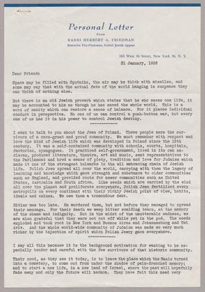 Primary view of object titled '[Letter from Rabbi Herbert A. Friedman, January 31, 1958]'.