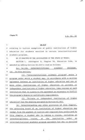 Primary view of object titled '81st Texas Legislature, Senate Bill 45, Chapter 79'.