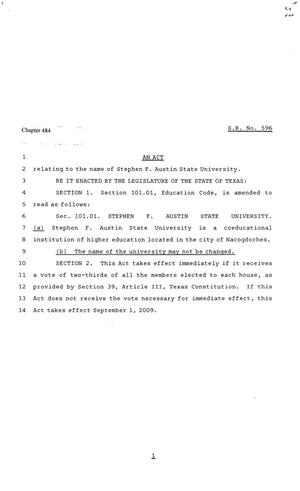 Primary view of object titled '81st Texas Legislature, Senate Bill 596, Chapter 484'.