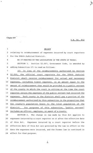 Primary view of object titled '81st Texas Legislature, Senate Bill 812, Chapter 497'.