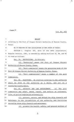 Primary view of object titled '81st Texas Legislature, Senate Bill 836, Chapter 53'.