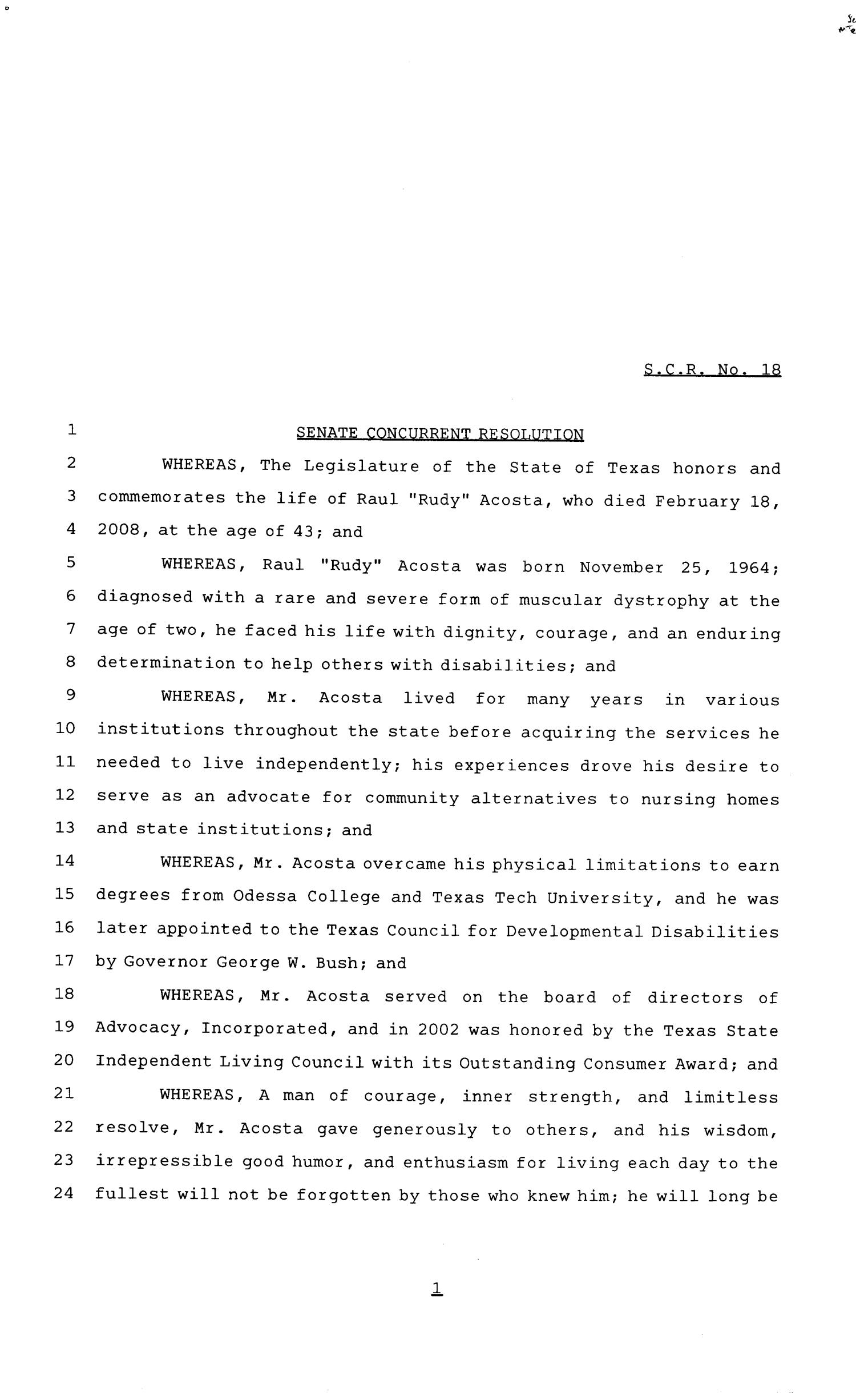 81st Texas Legislature, Senate Concurrent Resolutions 18
                                                
                                                    [Sequence #]: 1 of 2
                                                