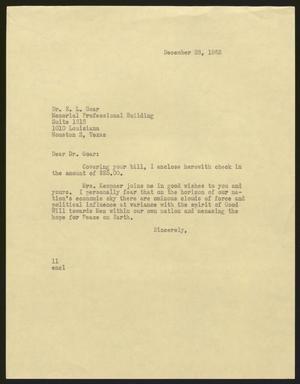 Primary view of object titled '[Letter from Isaac H. Kempner to E. L. Goar, December 28, 1962]'.