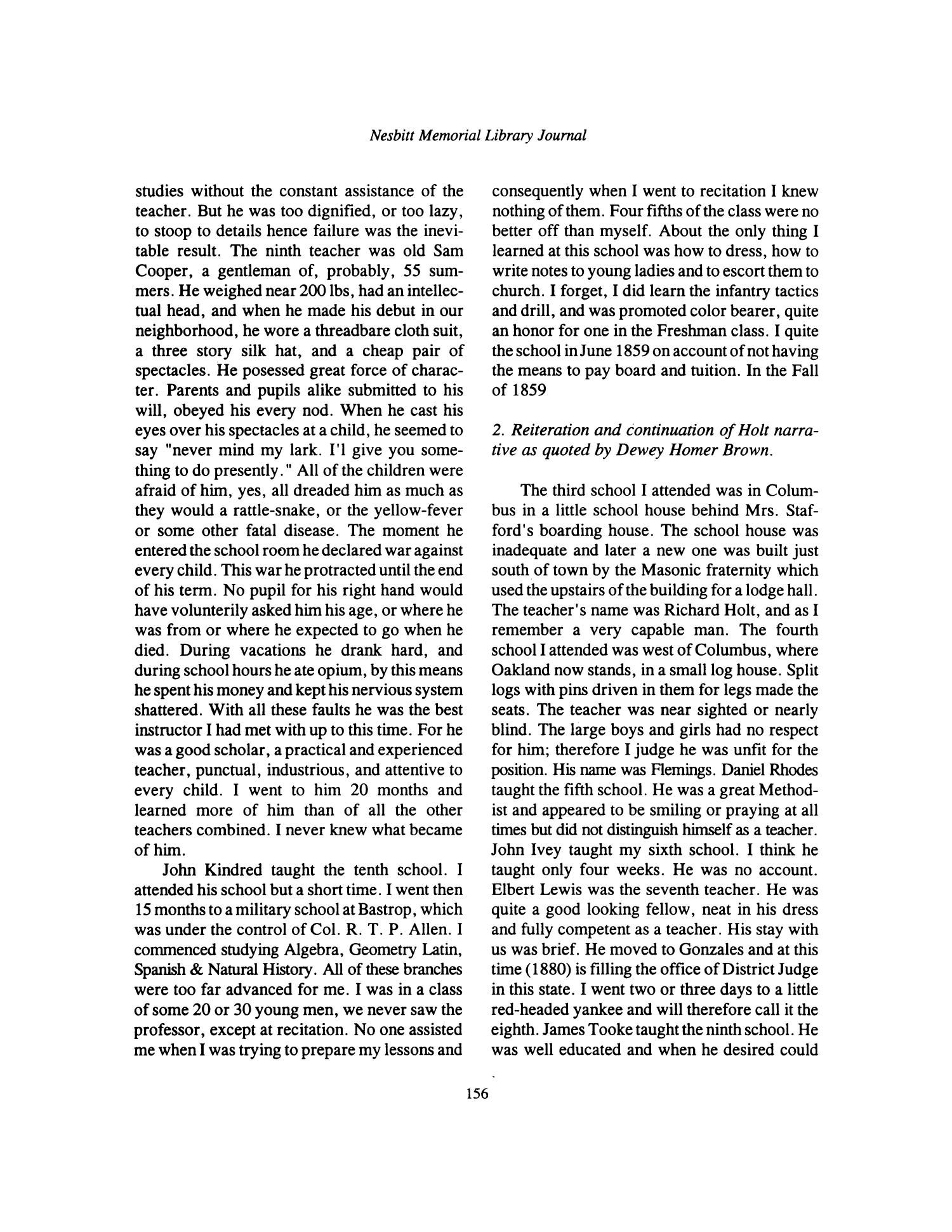 Nesbitt Memorial Library Journal, Volume 6, Number 3, September 1996
                                                
                                                    156
                                                