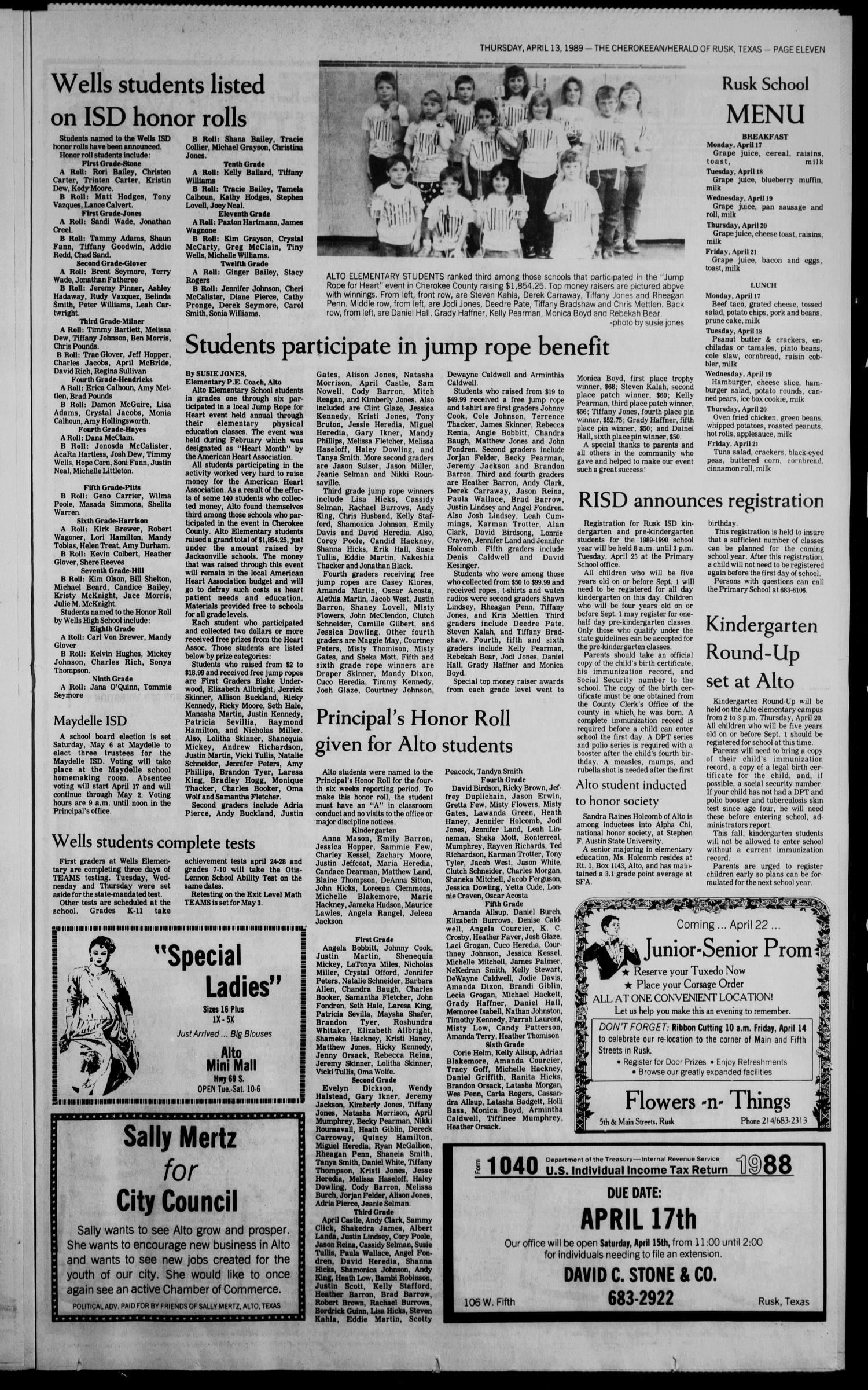 Cherokeean/Herald (Rusk, Tex.), Vol. 141, No. 10, Ed. 1 Thursday, April 13, 1989
                                                
                                                    [Sequence #]: 11 of 18
                                                