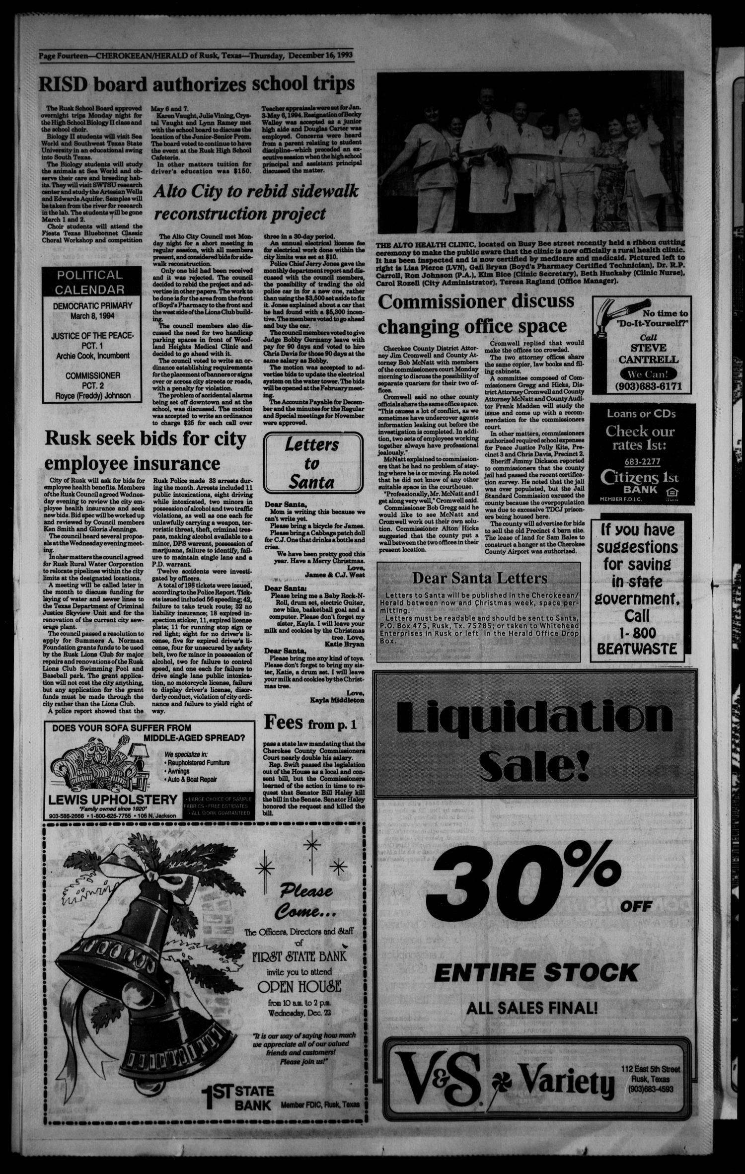 Cherokeean/Herald (Rusk, Tex.), Vol. 145, No. 46, Ed. 1 Thursday, December 16, 1993
                                                
                                                    [Sequence #]: 14 of 20
                                                